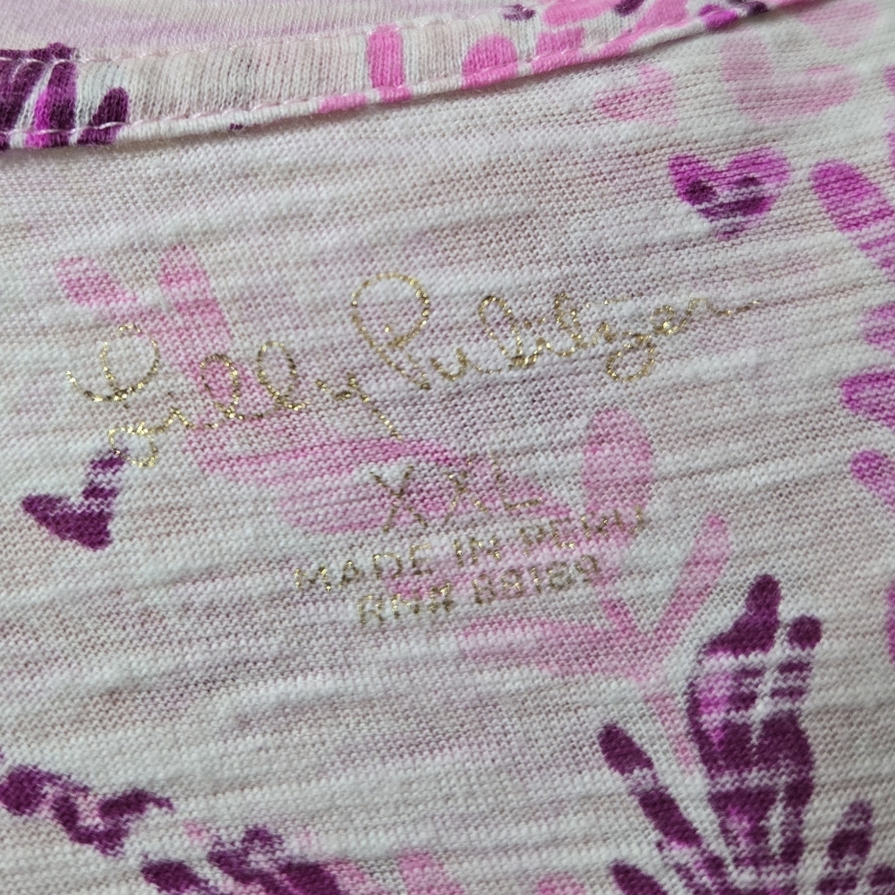 Lilly Pulitzer Wild About You Etta V-Neck Short Sleeve Pink Purple White Top - Picture 9 of 10